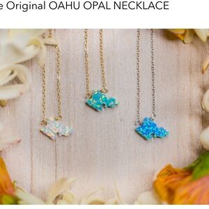 Aloha Bling opal 24k gold fill chain & Oahu charm necklace